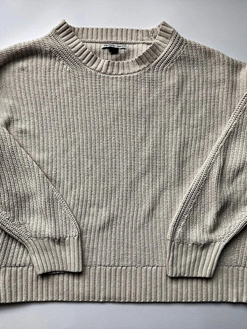 American Eagle Cotton Knit Crewneck Sweater in Cream Size Small